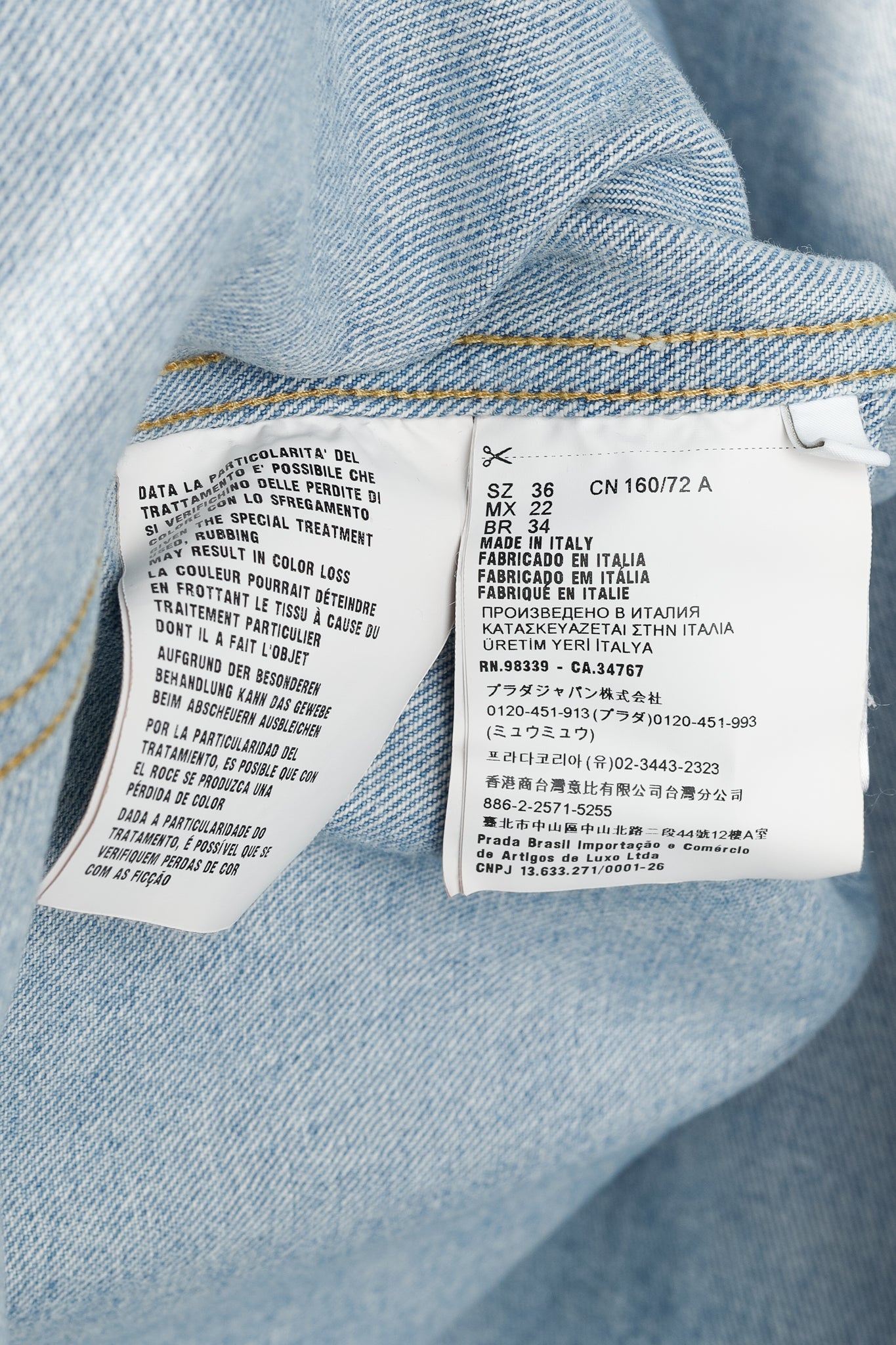 Prada Bleu Distressed Oversized Organic Denim Shirt