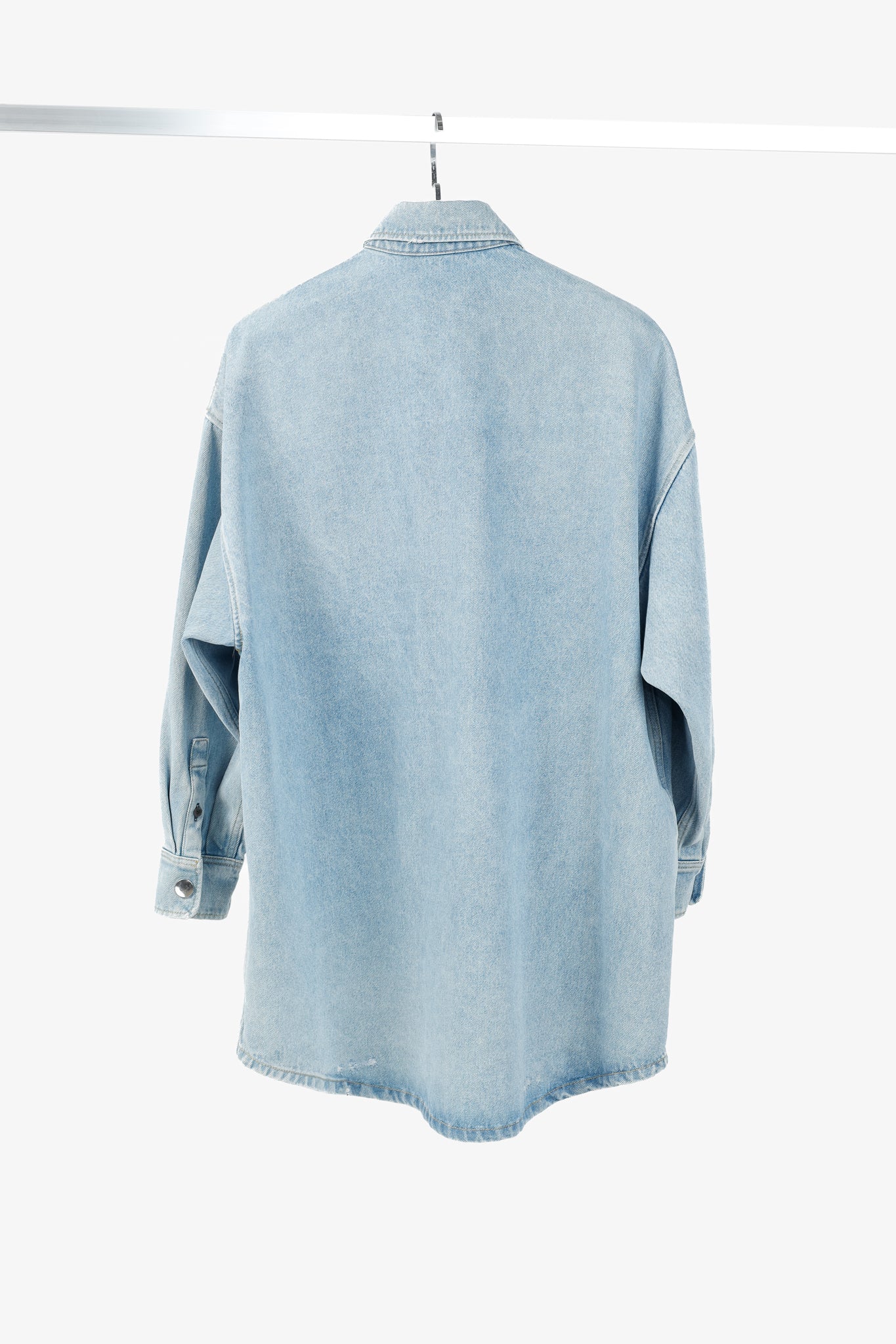 Prada Bleu Distressed Oversized Organic Denim Shirt