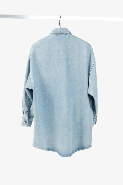 Prada Bleu Distressed Oversized Organic Denim Shirt