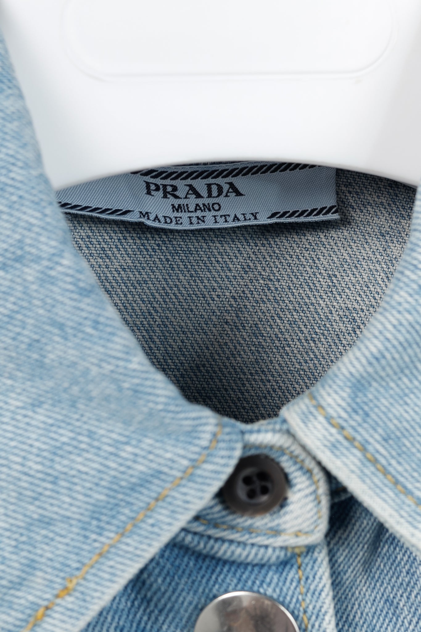 Prada Bleu Distressed Oversized Organic Denim Shirt