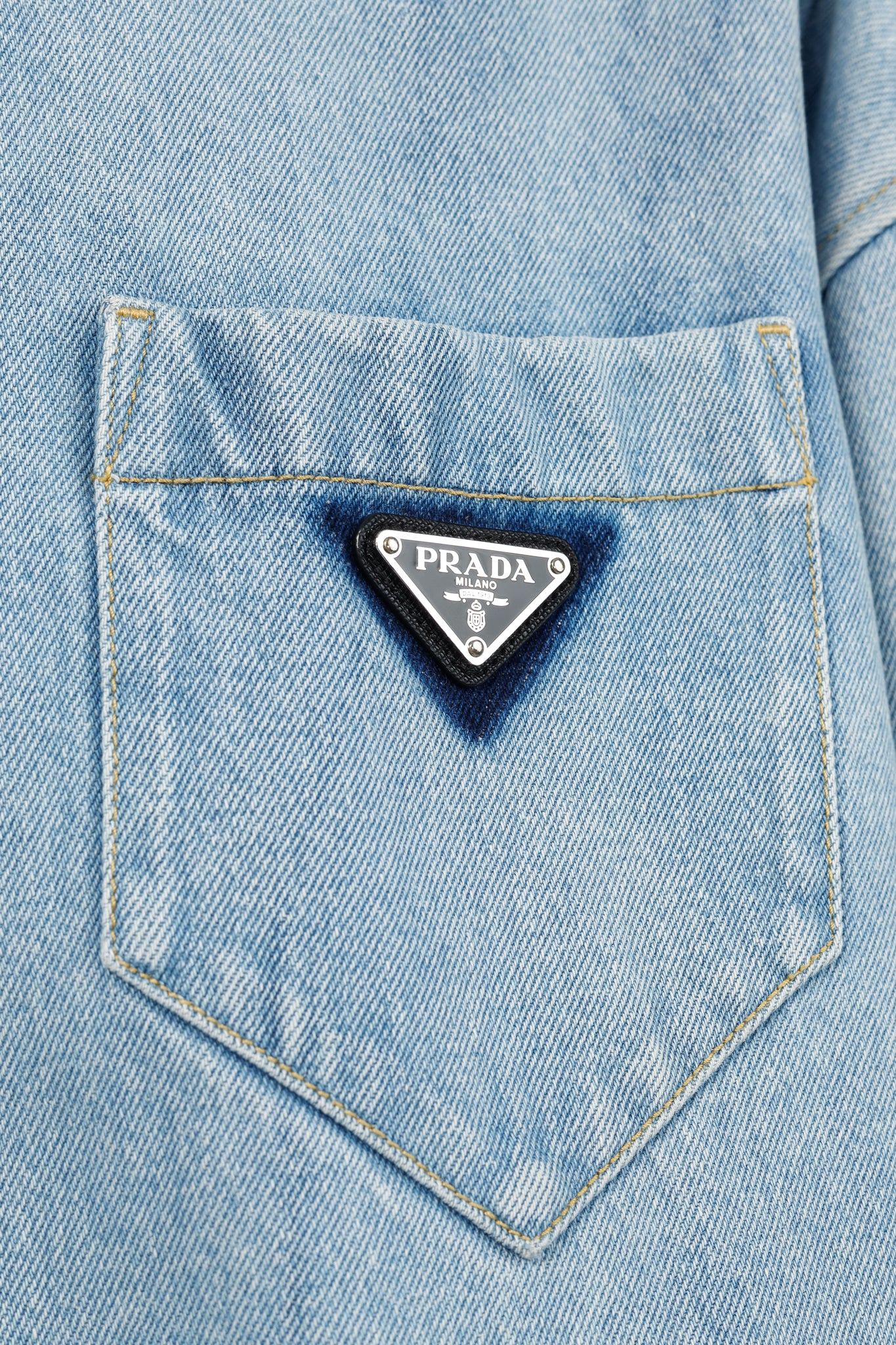 Prada Bleu Distressed Oversized Organic Denim Shirt