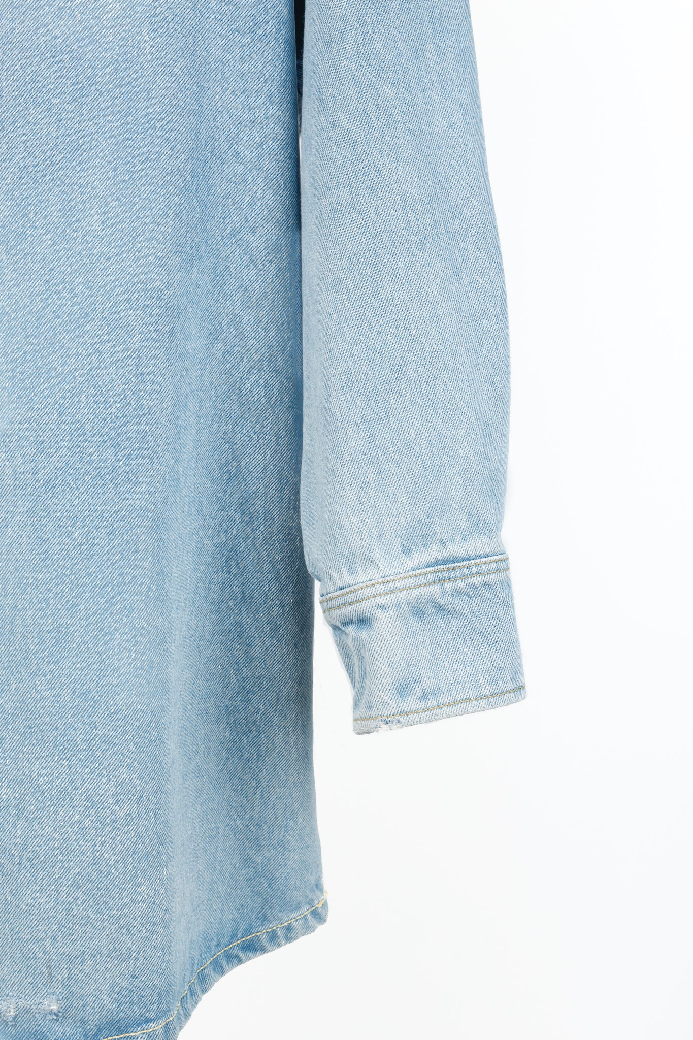 Prada Bleu Distressed Oversized Organic Denim Shirt