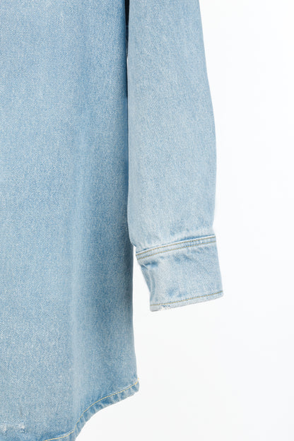 Prada Bleu Distressed Oversized Organic Denim Shirt