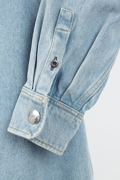 Prada Bleu Distressed Oversized Organic Denim Shirt