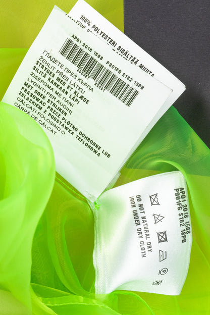 Prada AW/18 Runway Neon-Green Organza Tie-Neck Sleeveless Blouse