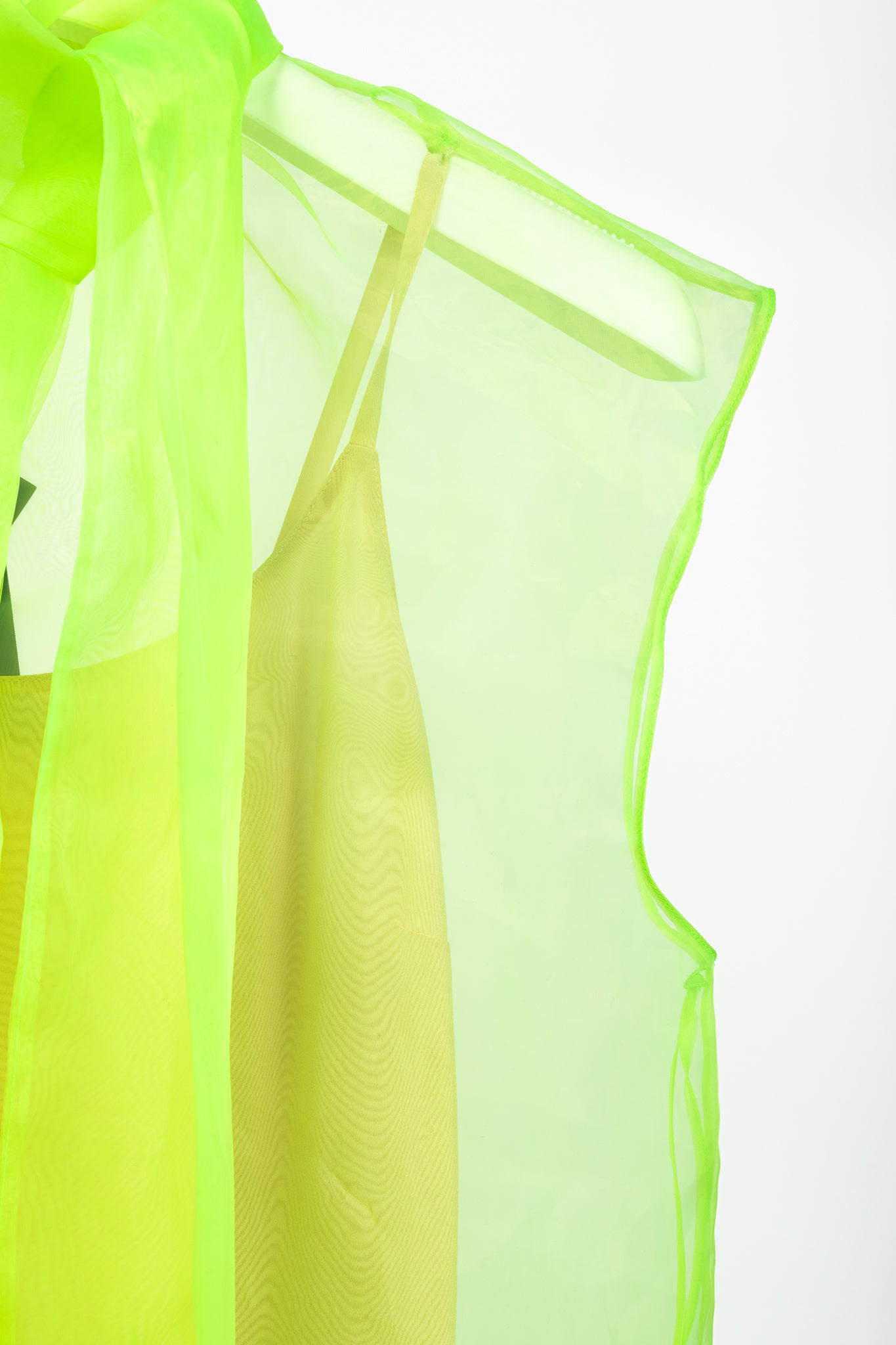 Prada AW/18 Runway Neon-Green Organza Tie-Neck Sleeveless Blouse