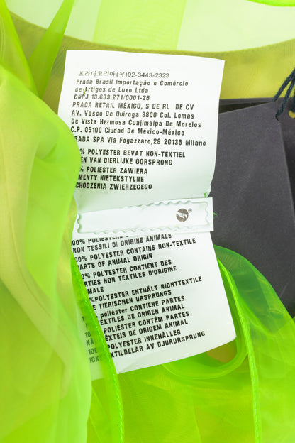 Prada AW/18 Runway Neon-Green Organza Tie-Neck Sleeveless Blouse