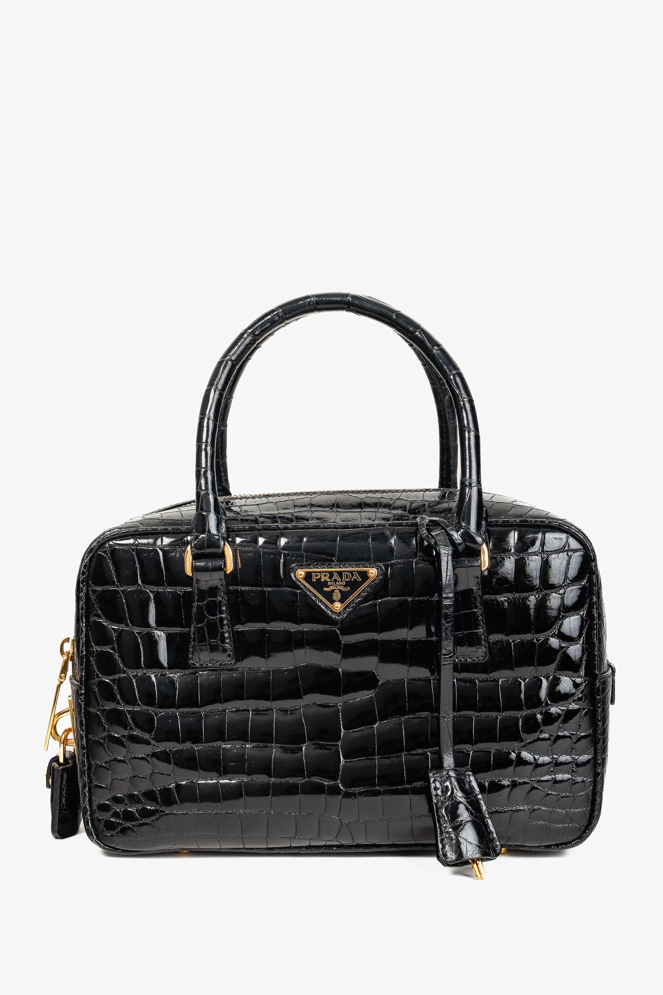 Prada Crocodile Leather Bauletto Black Bag