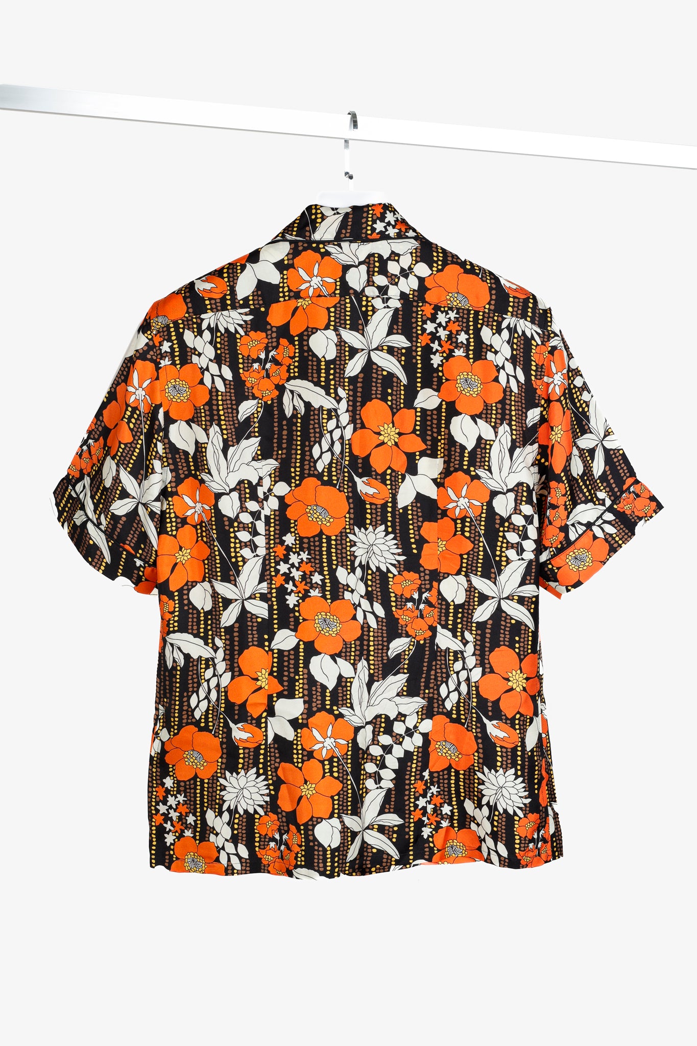 Prada 2018 Orange Silk Hawaiian Print Bowling Shirt