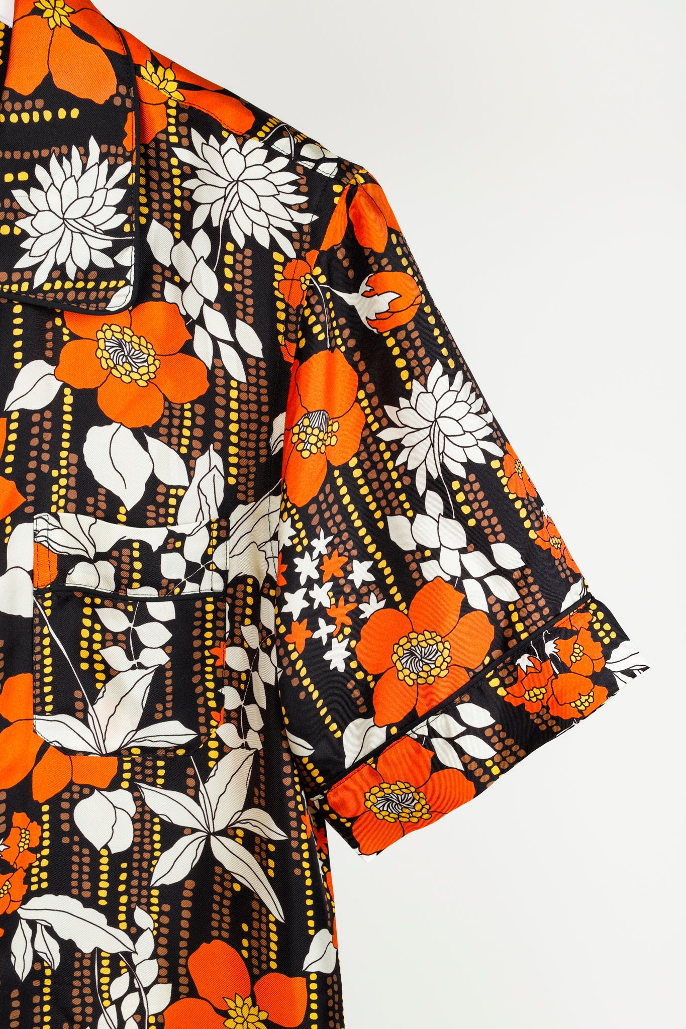 Prada 2018 Orange Silk Hawaiian Print Bowling Shirt