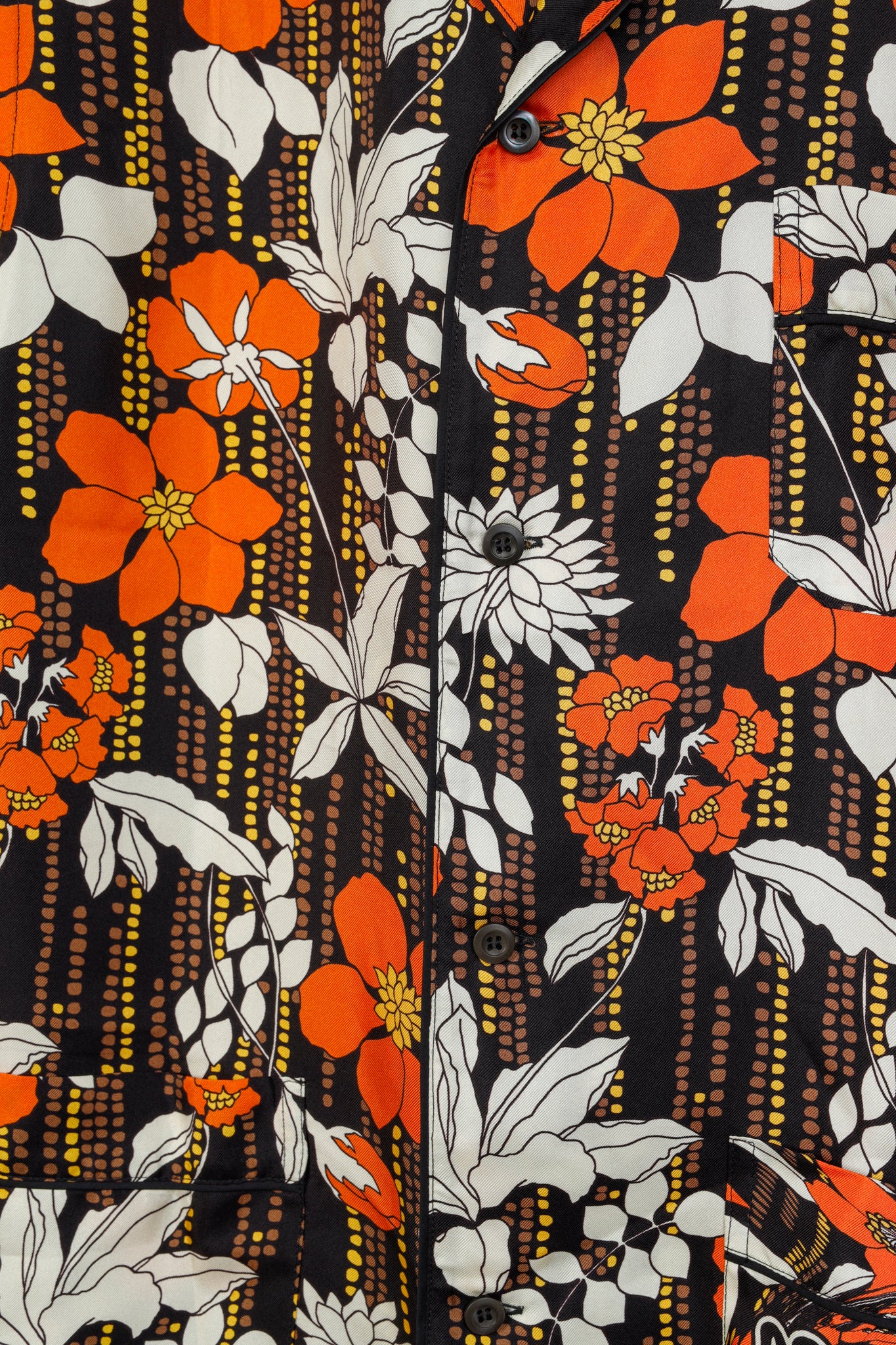 Prada 2018 Orange Silk Hawaiian Print Bowling Shirt