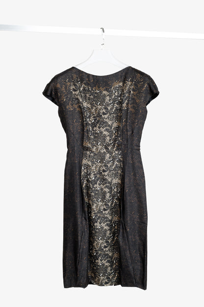 Prada AW/08 Brown Lace-Print Silk Cap-Sleeve Dress