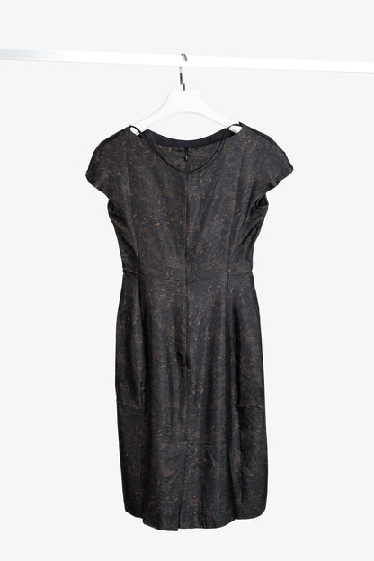 Prada AW/08 Brown Lace-Print Silk Cap-Sleeve Dress