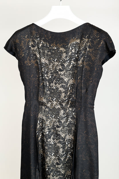 Prada AW/08 Brown Lace-Print Silk Cap-Sleeve Dress