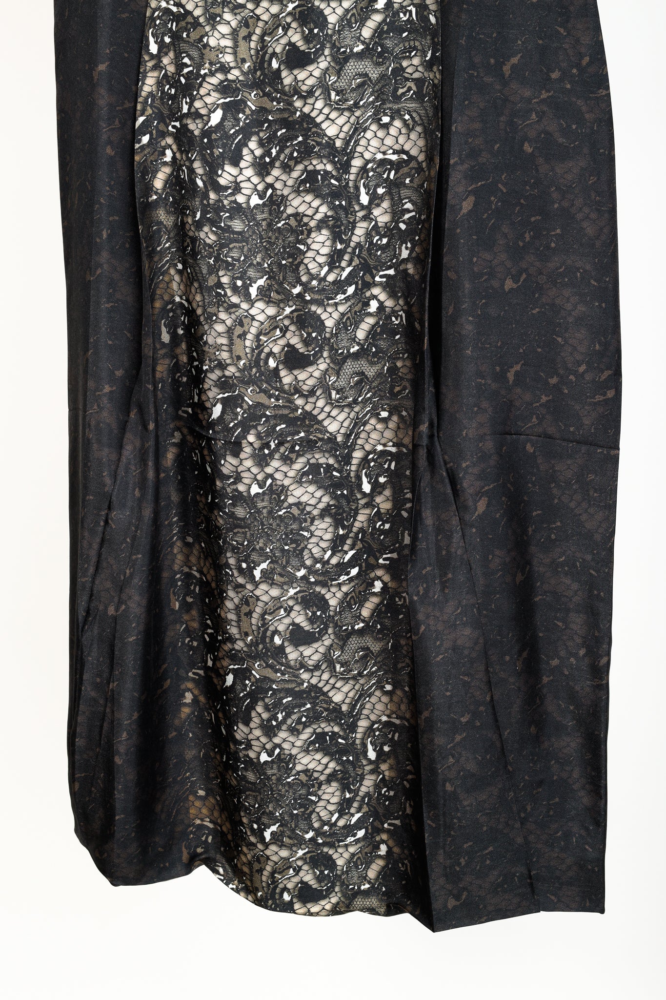 Prada AW/08 Brown Lace-Print Silk Cap-Sleeve Dress