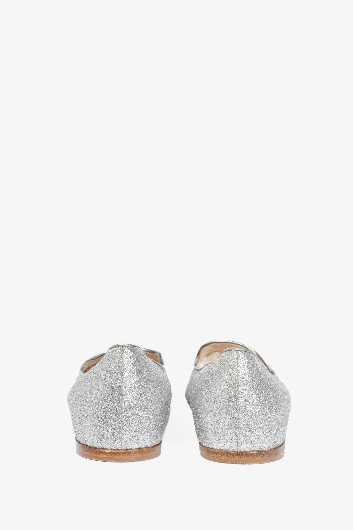 Prada Argento Glitter Logo Hidden-Wedge Loafers