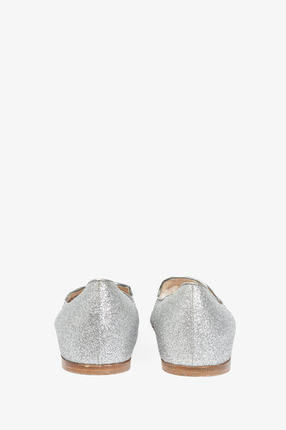 Prada Argento Glitter Logo Hidden-Wedge Loafers