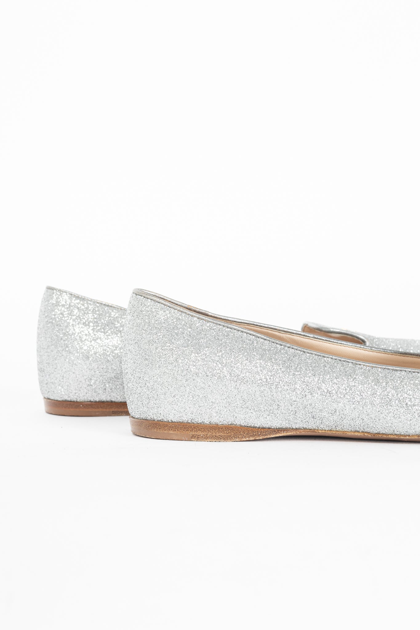 Prada Argento Glitter Logo Hidden-Wedge Loafers