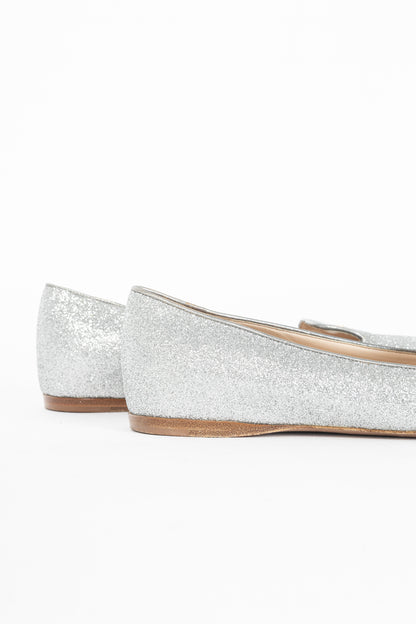 Prada Argento Glitter Logo Hidden-Wedge Loafers