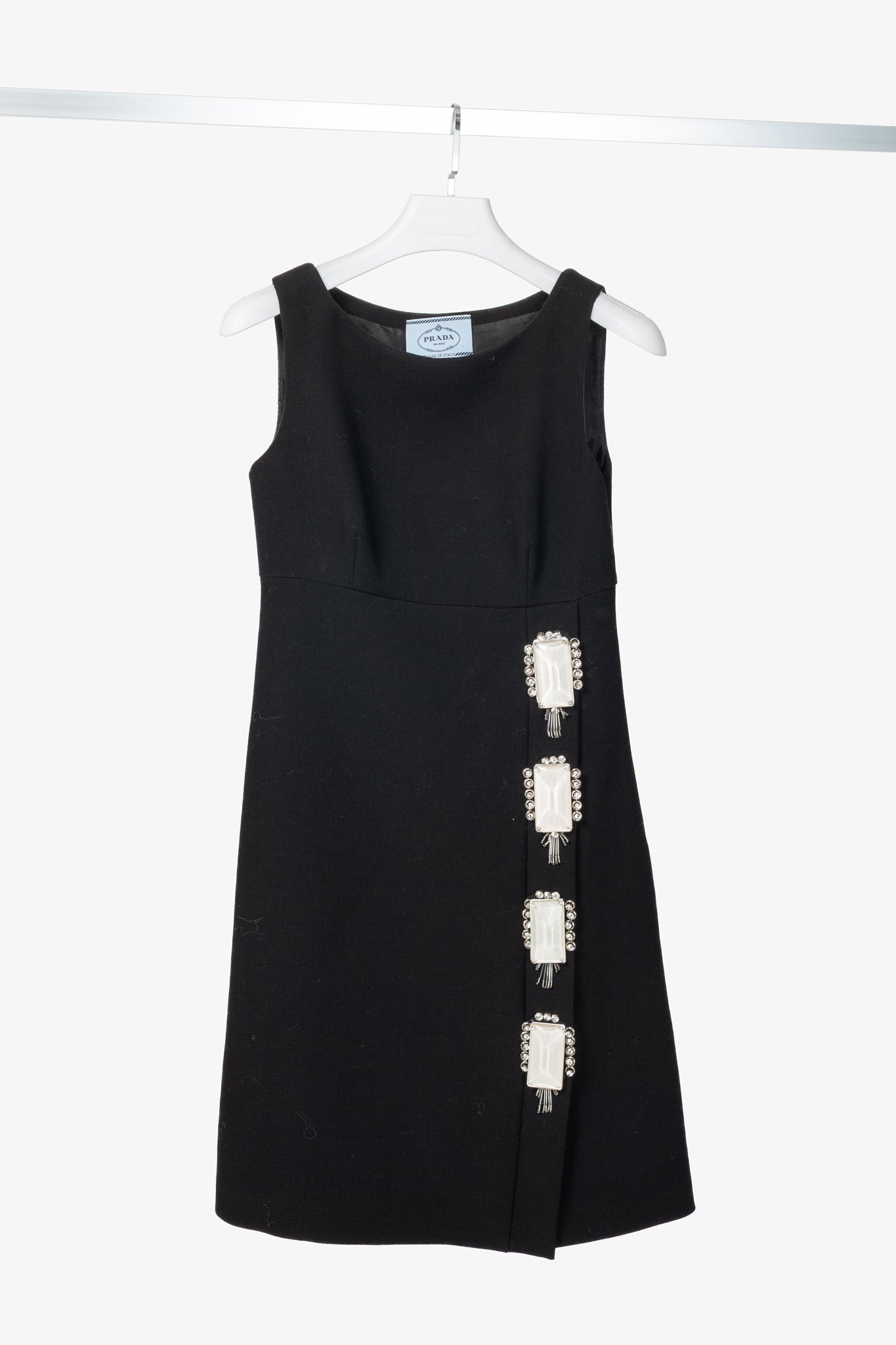 Prada AW12 Black Wool-Crepe Crystal-Embellished Dress