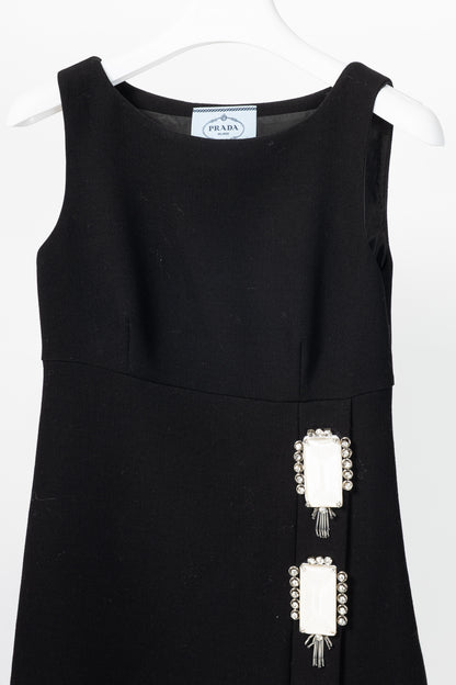 Prada AW12 Black Wool-Crepe Crystal-Embellished Dress