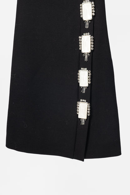 Prada AW12 Black Wool-Crepe Crystal-Embellished Dress