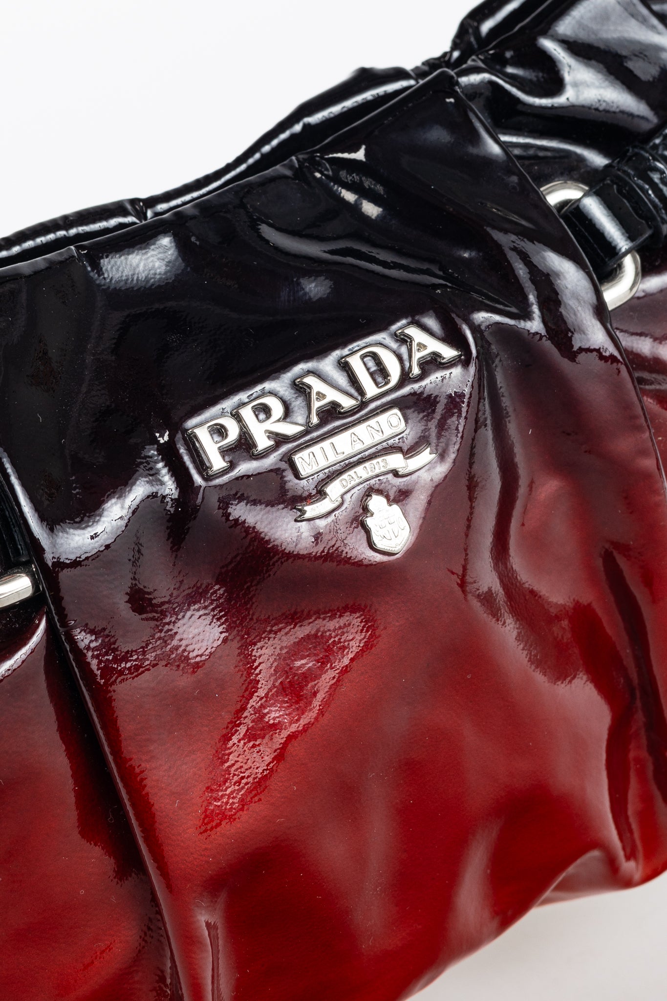 Prada Rosso & Argento Vernice Sfumata Gradient Patent Leather Handbag