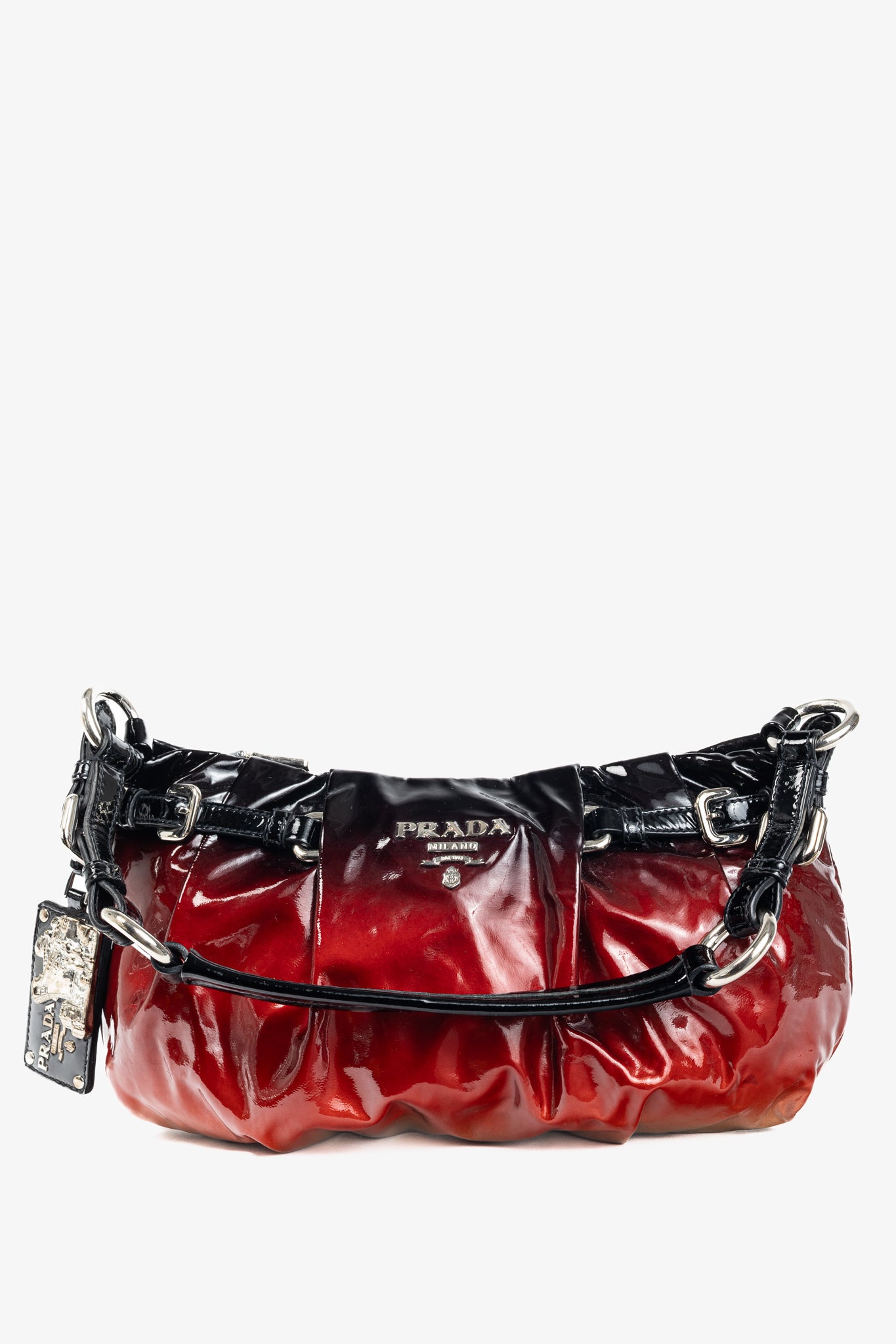 Prada Rosso & Argento Vernice Sfumata Gradient Patent Leather Handbag