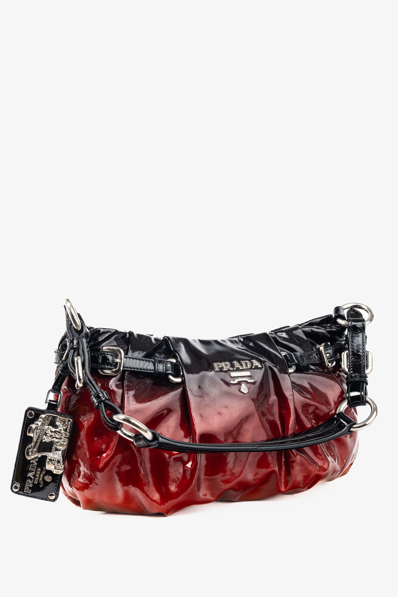Prada Rosso & Argento Vernice Sfumata Gradient Patent Leather Handbag