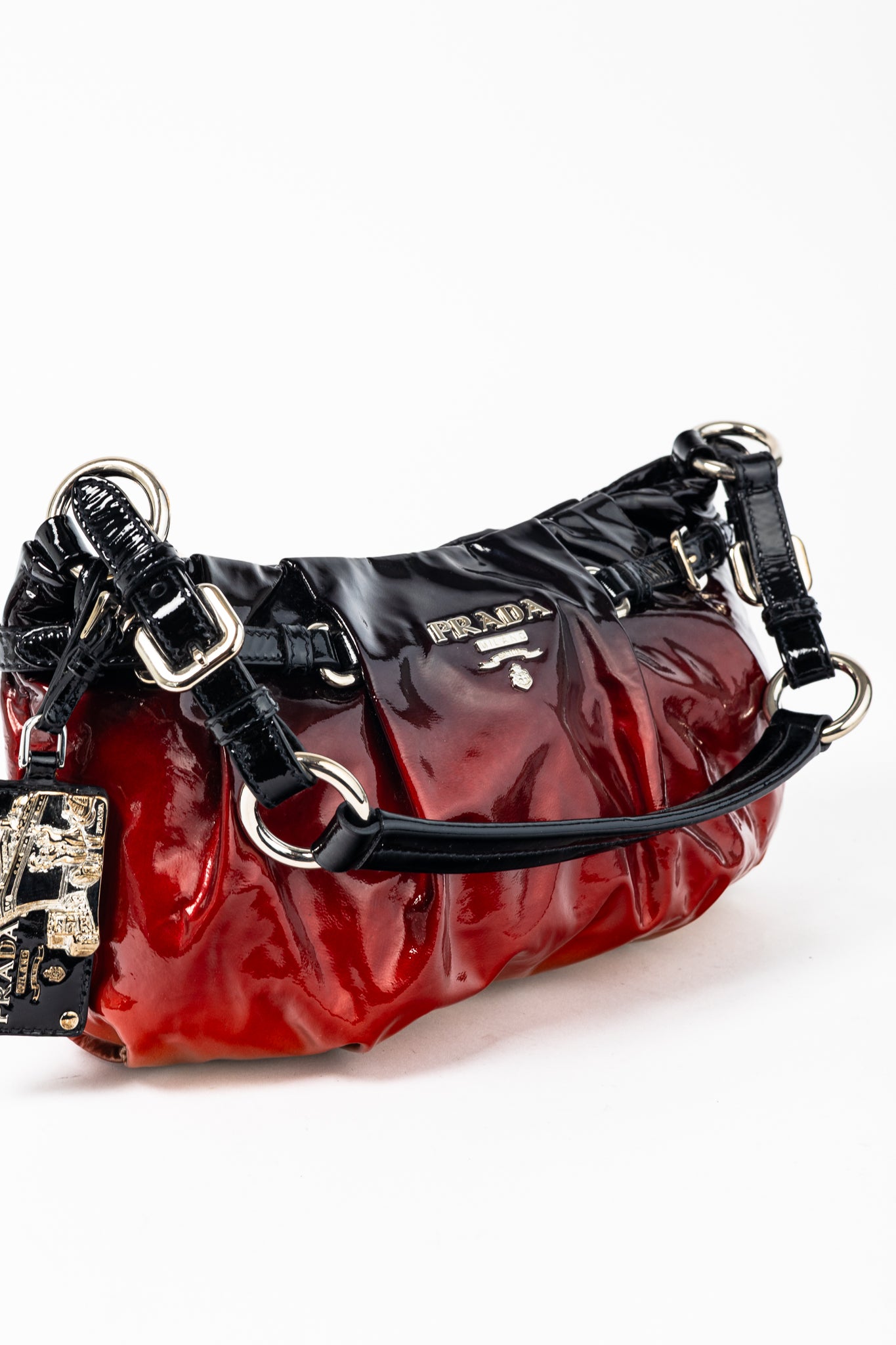 Prada Rosso & Argento Vernice Sfumata Gradient Patent Leather Handbag