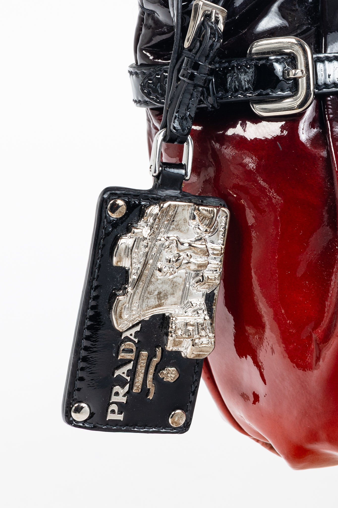 Prada Rosso & Argento Vernice Sfumata Gradient Patent Leather Handbag