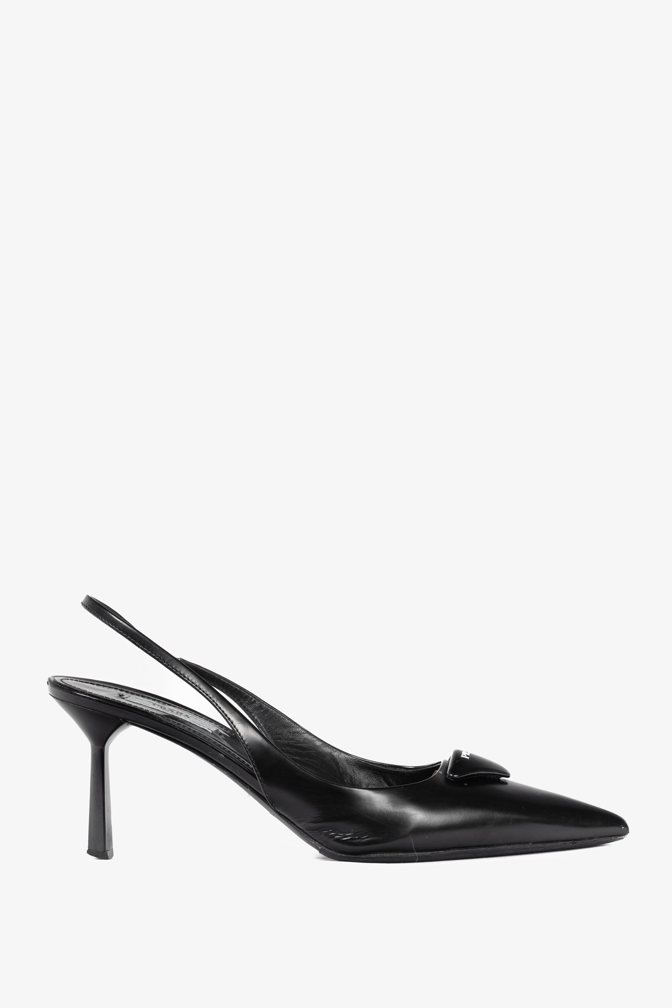 Prada Black Leather Logo Pointed-Toe Slingback Heels