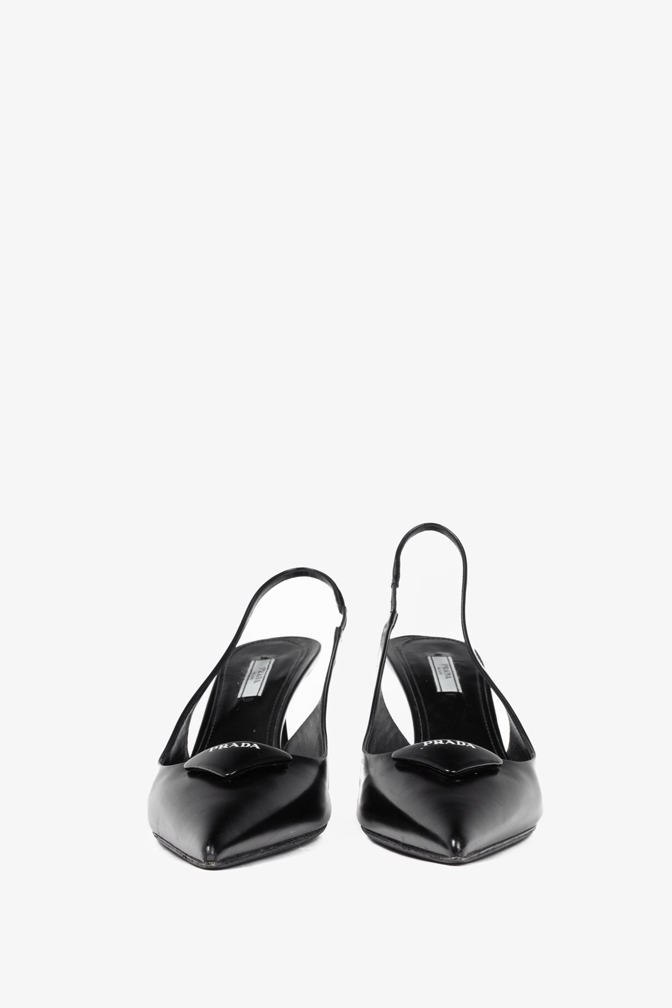 Prada Black Leather Logo Pointed-Toe Slingback Heels