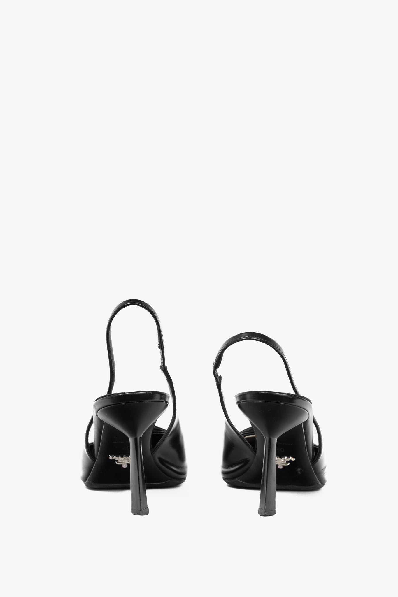 Prada Black Leather Logo Pointed-Toe Slingback Heels