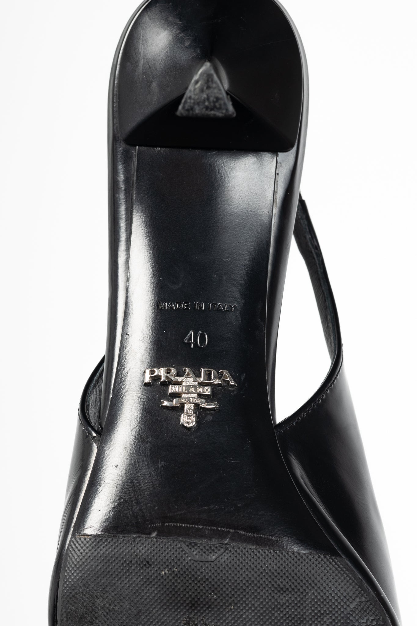 Prada Black Leather Logo Pointed-Toe Slingback Heels