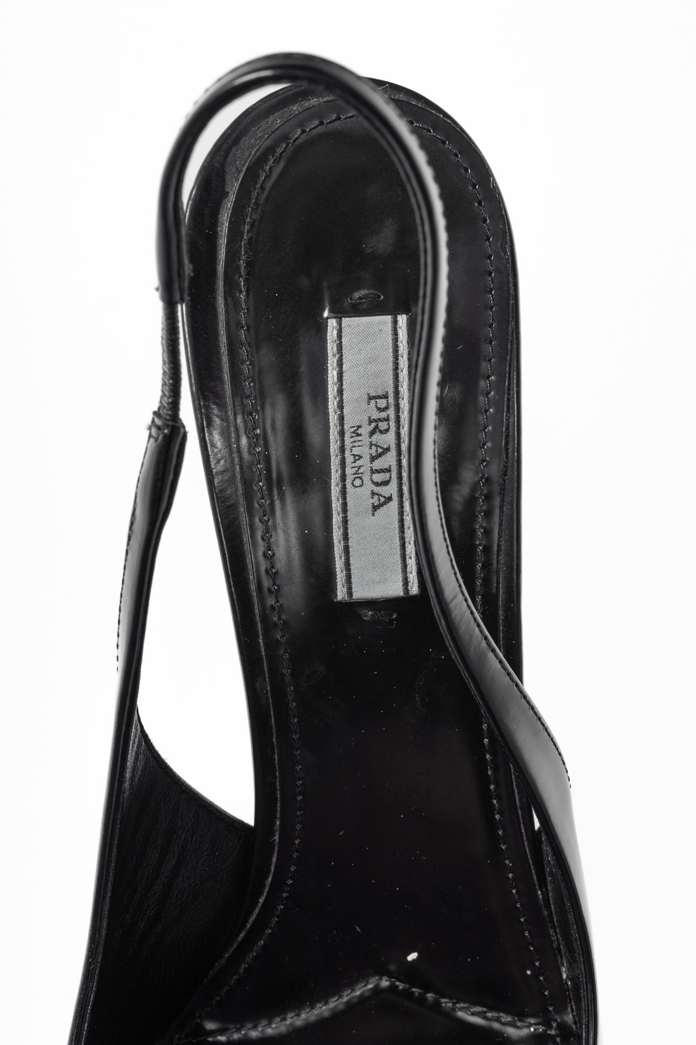 Prada Black Leather Logo Pointed-Toe Slingback Heels