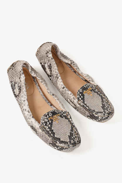 Prada Taupe Grey Reptile Embossed Driving-Style Leather Loafer
