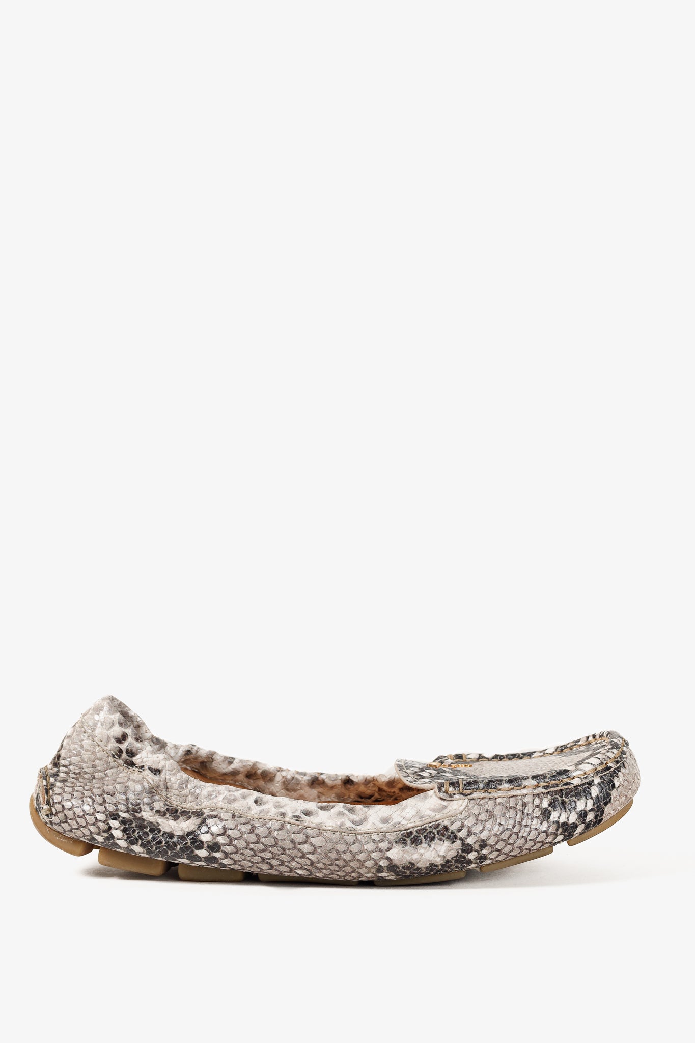 Prada Taupe Grey Reptile Embossed Driving-Style Leather Loafer