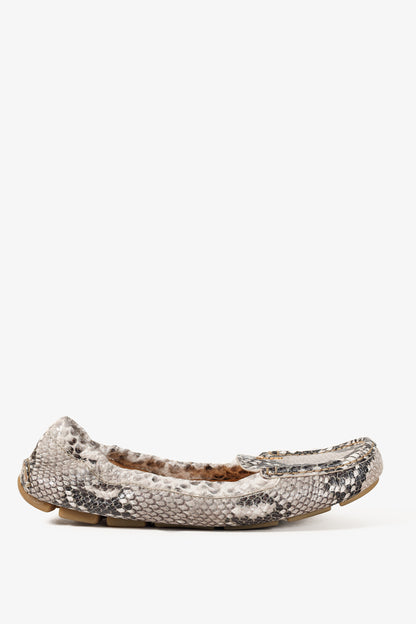 Prada Taupe Grey Reptile Embossed Driving-Style Leather Loafer