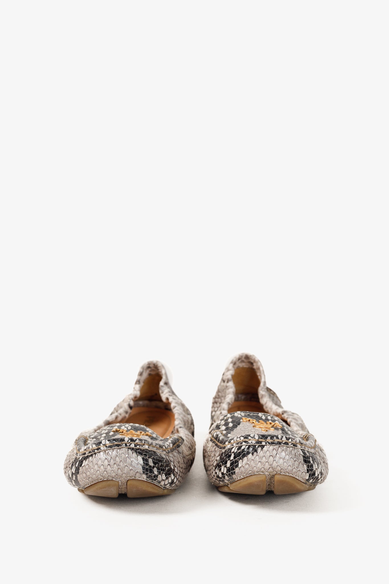Prada Taupe Grey Reptile Embossed Driving-Style Leather Loafer