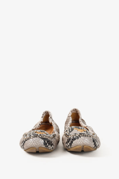 Prada Taupe Grey Reptile Embossed Driving-Style Leather Loafer