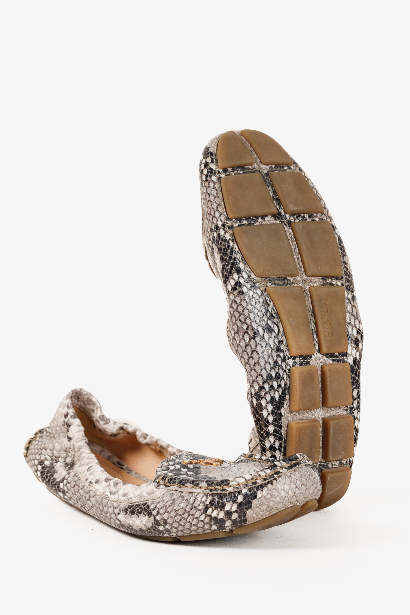 Prada Taupe Grey Reptile Embossed Driving-Style Leather Loafer