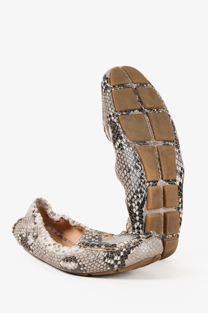 Prada Taupe Grey Reptile Embossed Driving-Style Leather Loafer