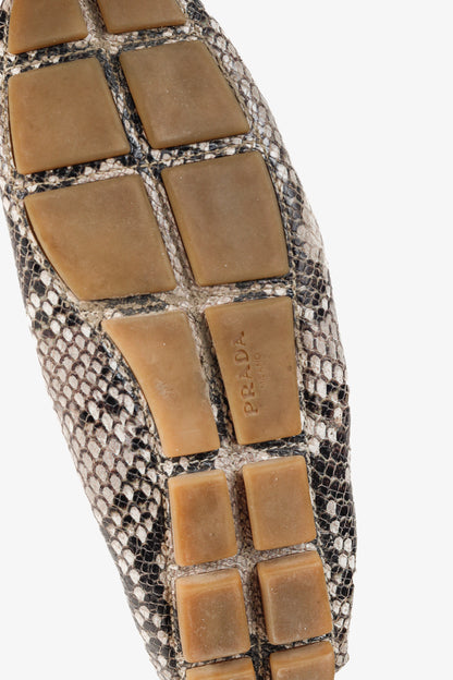 Prada Taupe Grey Reptile Embossed Driving-Style Leather Loafer