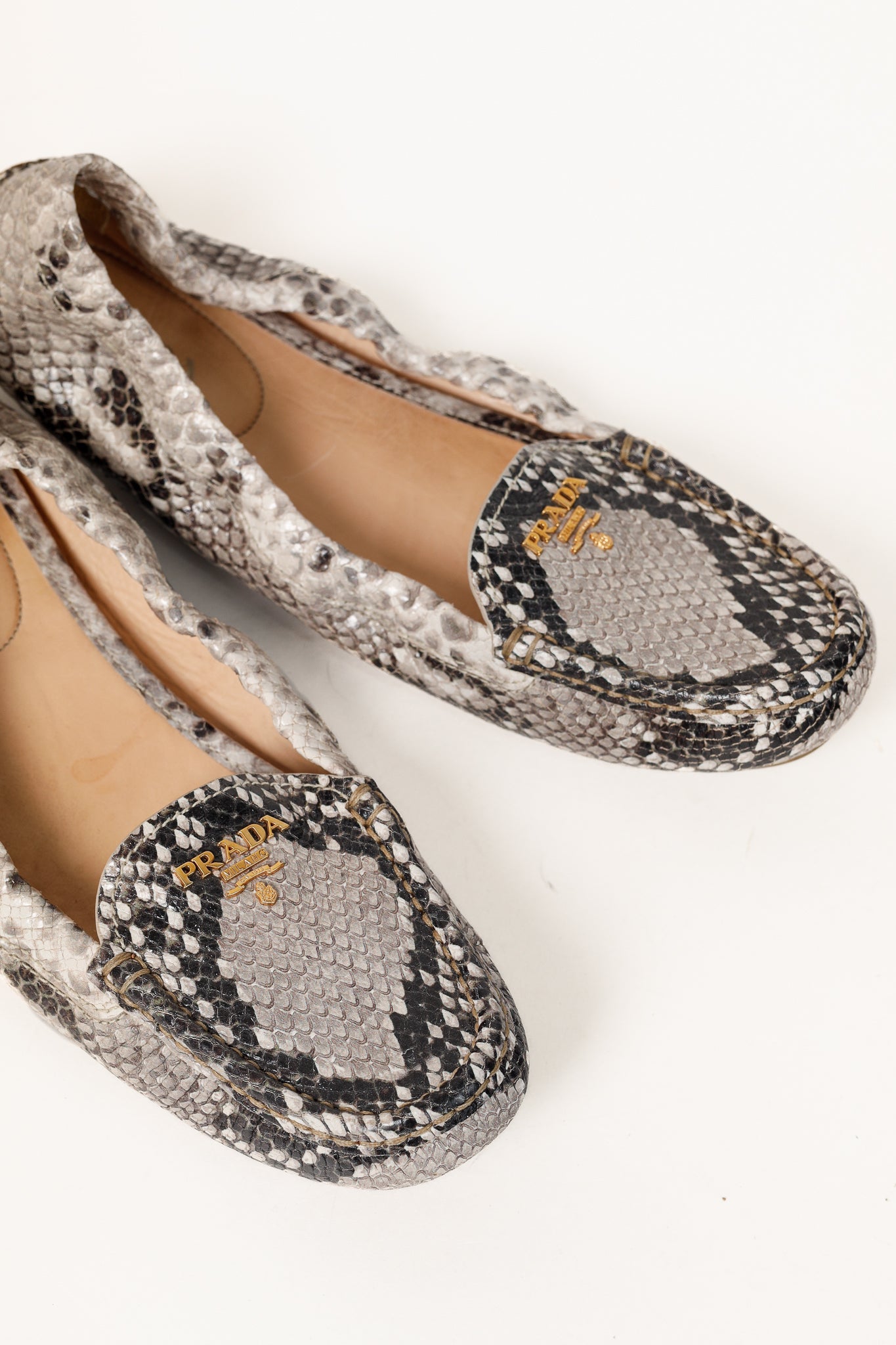 Prada Taupe Grey Reptile Embossed Driving-Style Leather Loafer
