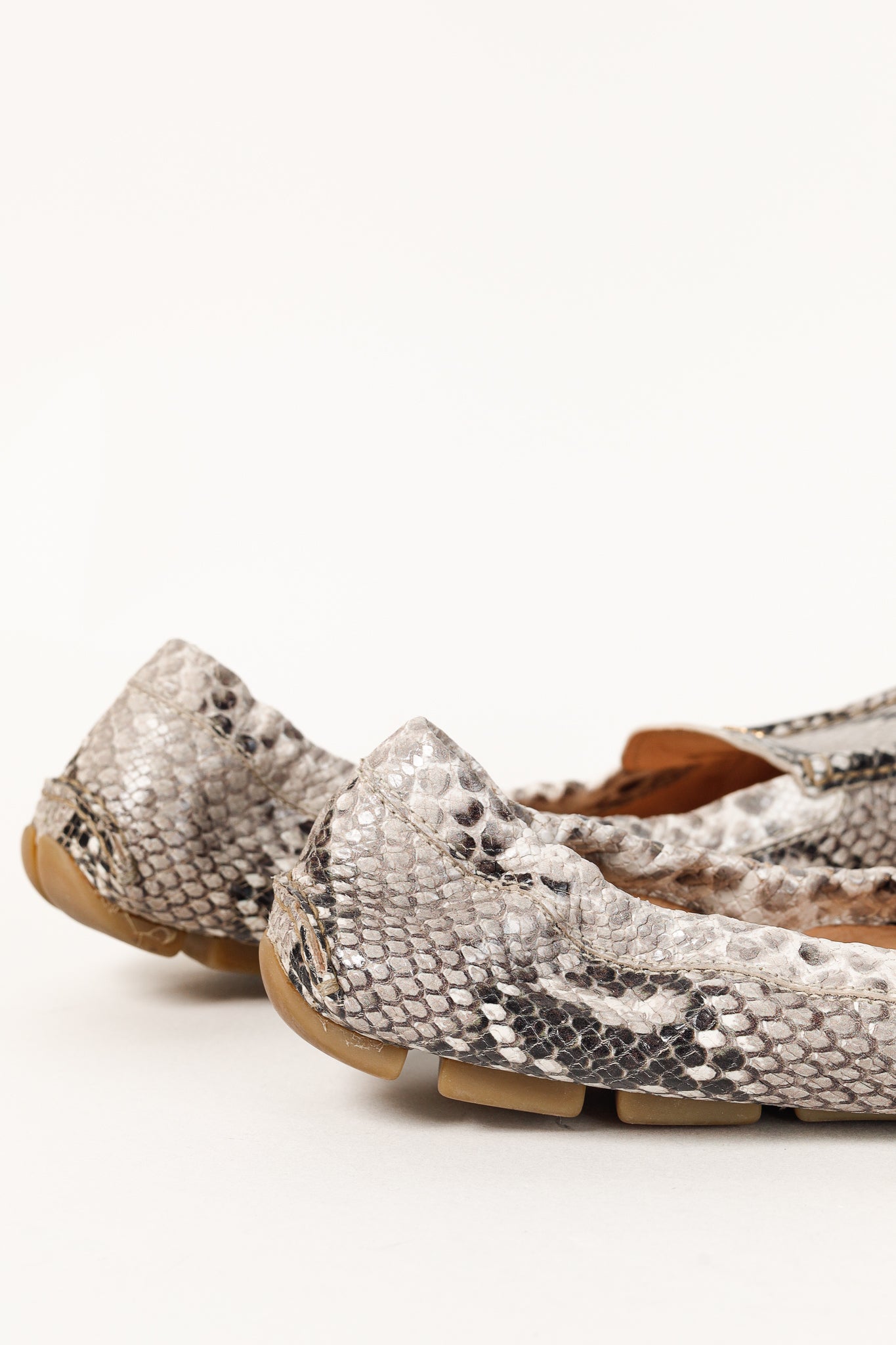 Prada Taupe Grey Reptile Embossed Driving-Style Leather Loafer