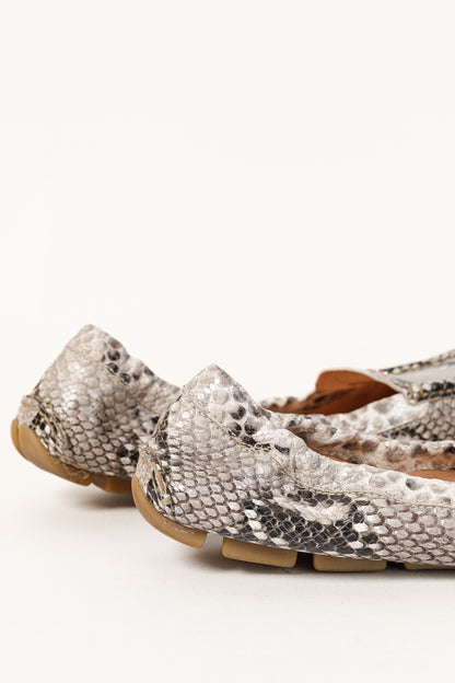 Prada Taupe Grey Reptile Embossed Driving-Style Leather Loafer