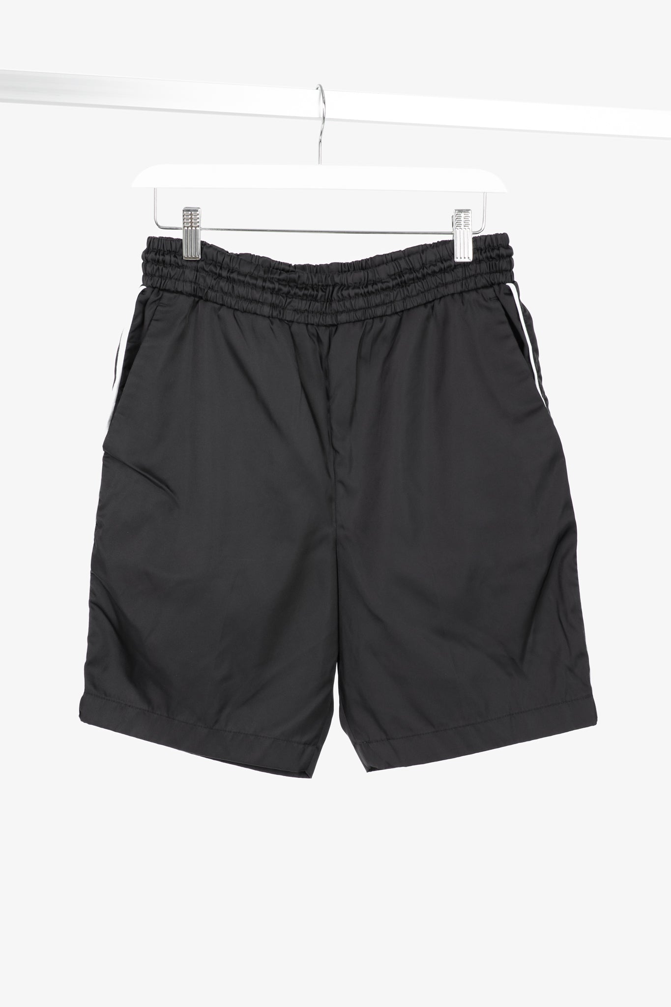 Prada Black Nylon Side-Stripe Logo Drawstring Shorts