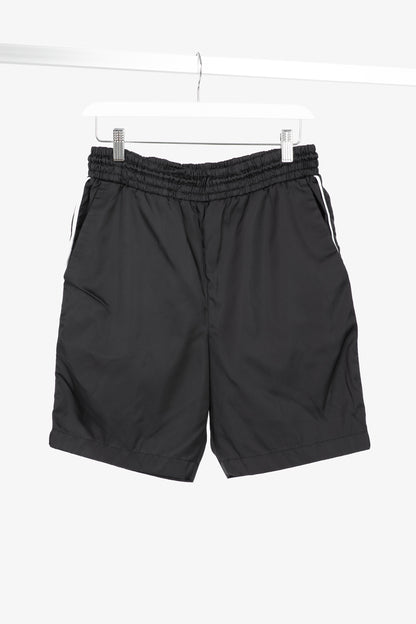Prada Black Nylon Side-Stripe Logo Drawstring Shorts