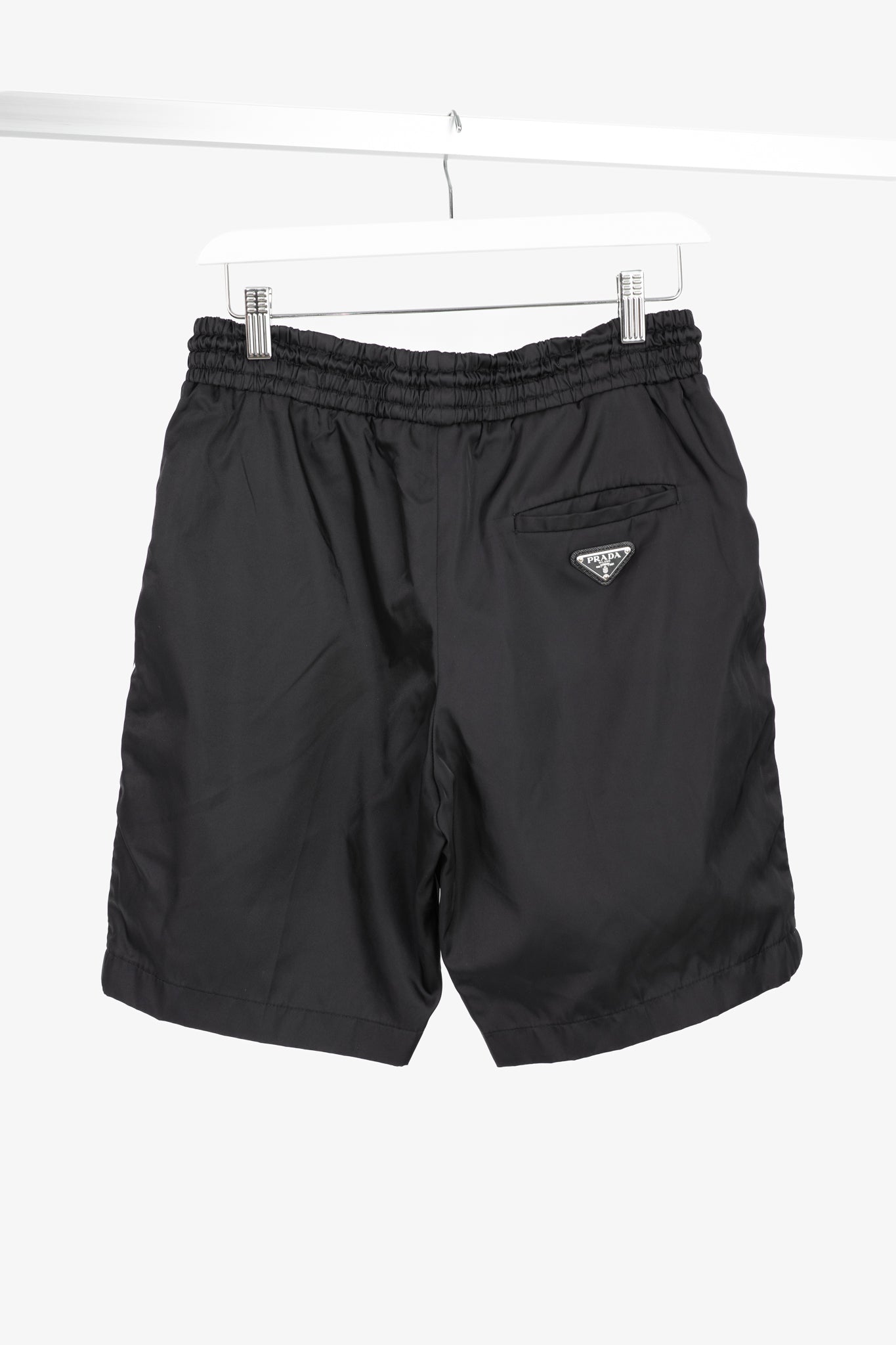 Prada Black Nylon Side-Stripe Logo Drawstring Shorts